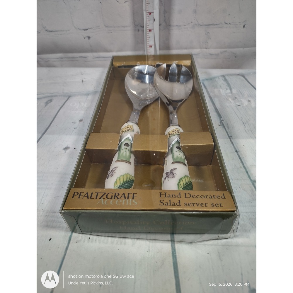 Pfaltzgraff Accents Salad Server Set Hand Decorated Birdhouse Bee 2 Piece 9.5in - Picture 4 of 5